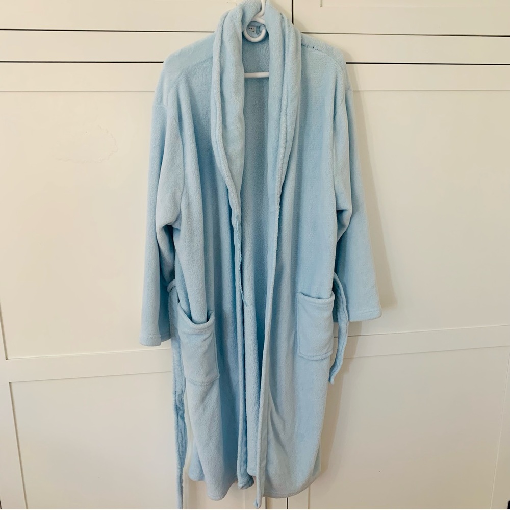 Pink Baby Blue Midi Long Pocket Long Sleeve Robe Size Large